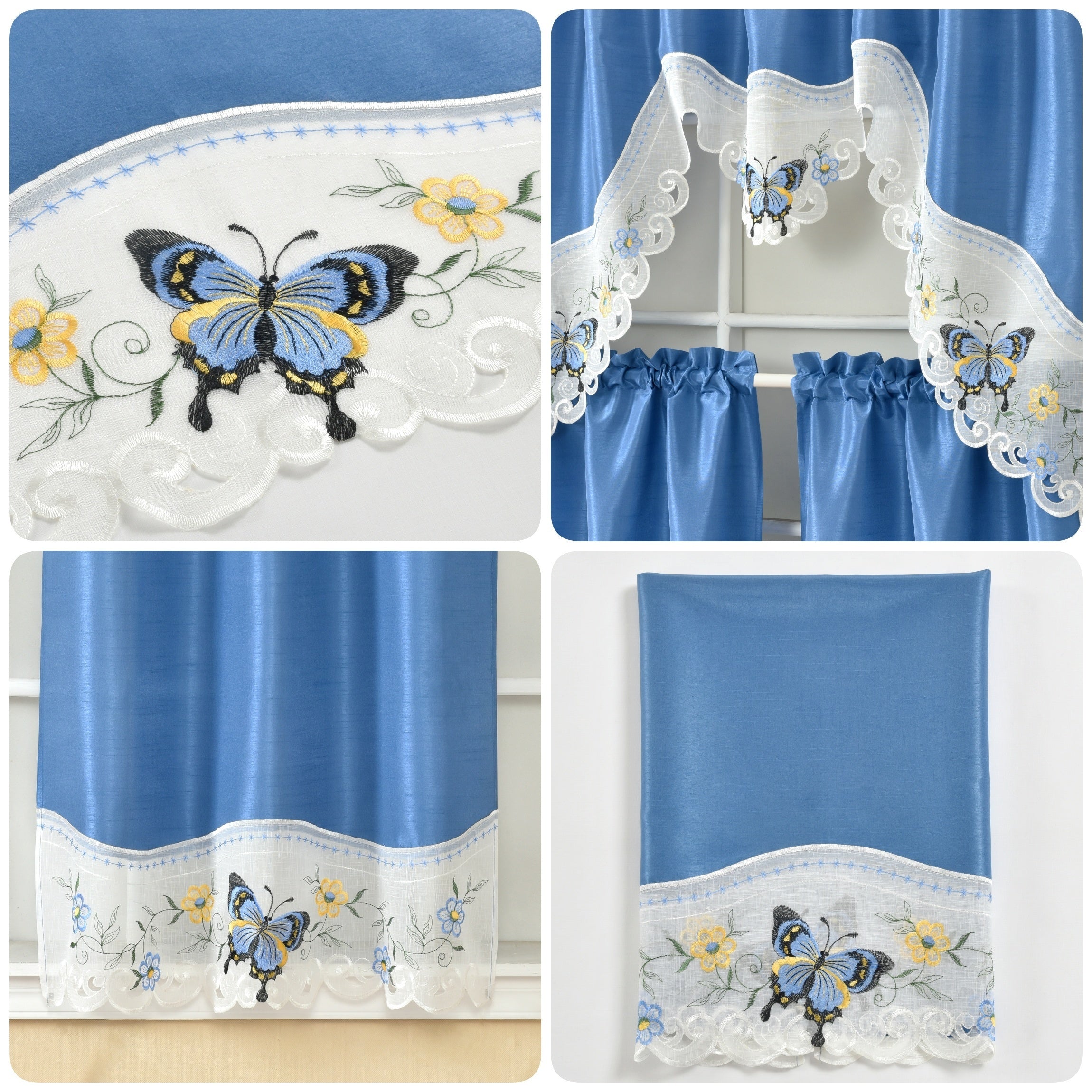1 SET 3pcs/set Polyester plain fabric with beige floral lace, machine- pink blue gray burgundy butterfly pattern curtains, suitable for home decoration, bathroom, living room, bedroom, kitchen, outdoor decor, villa, wedding,